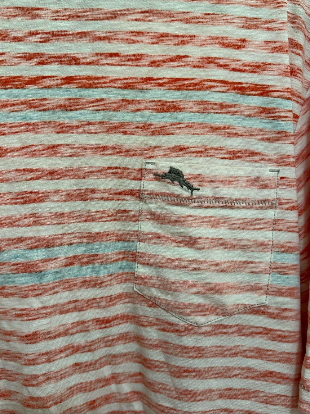 Tommy Bahama Orange Mint & White Striped Pocket Short Sleeve Tee - Picture 2 of 4